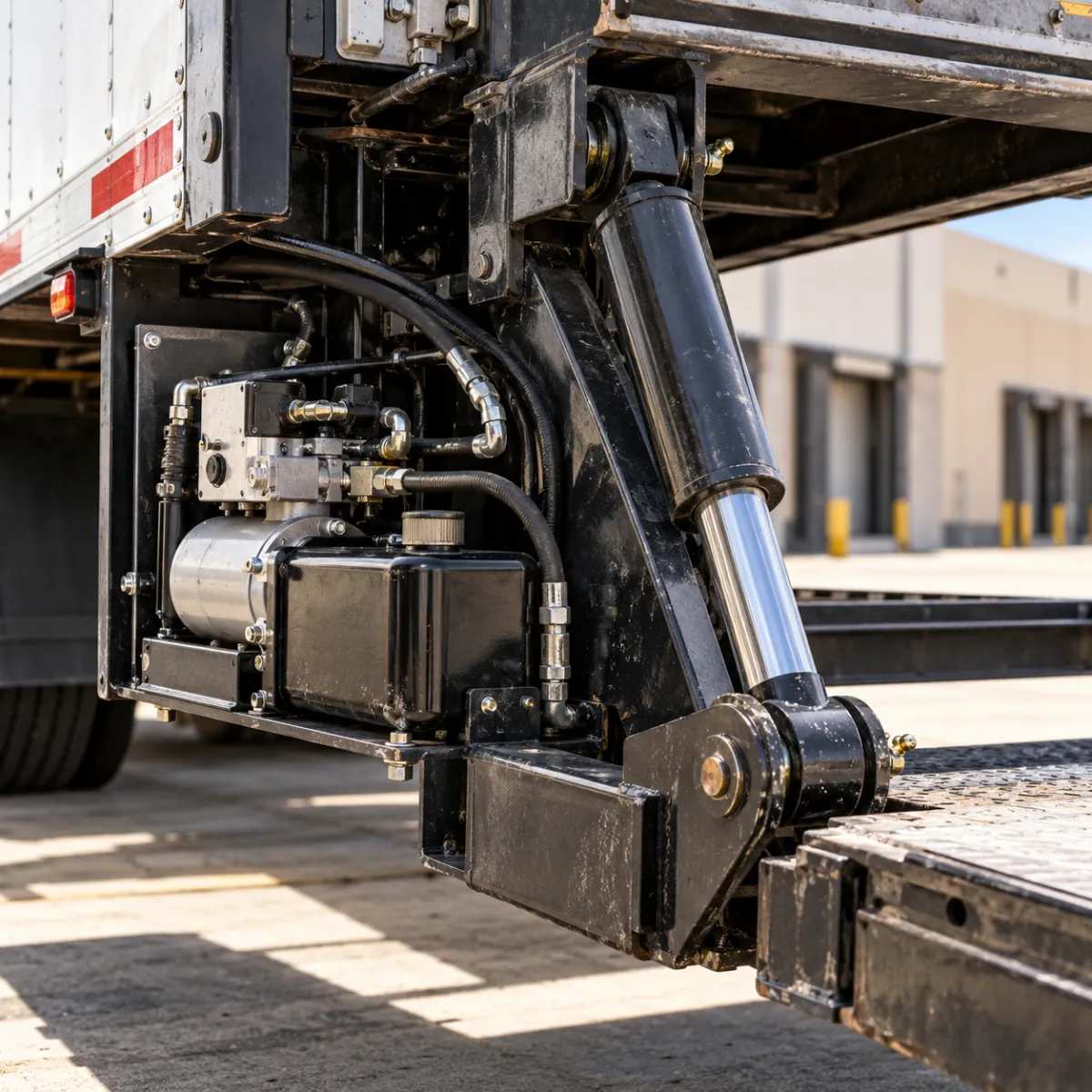 Checking hydraulic fluid on a truck lift gate