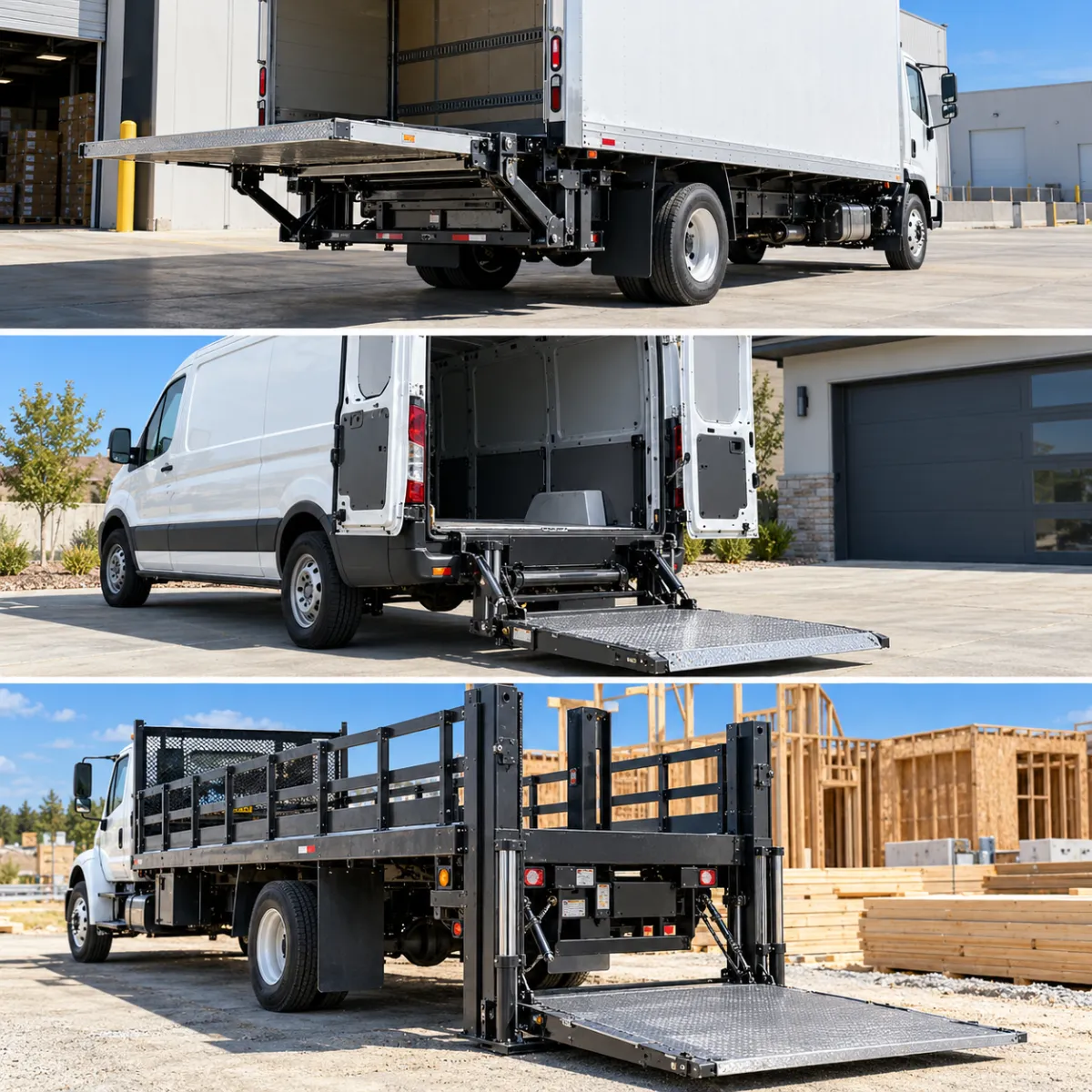 Tuck-under, railgate and cantilever truck lift gate types